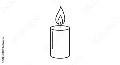 Minimalist Line Art Candle Flame Burning Brightly on White Background