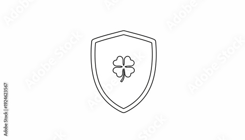 Lucky Clover Shield Icon, Protection Symbol, Security Emblem, Luck and Safety Concept