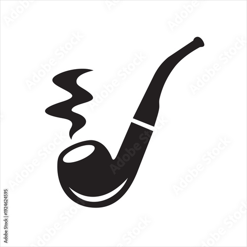 Tobacco Smoking Pipe Silhouette Icon – Classic Vintage Pipe Vector Illustration