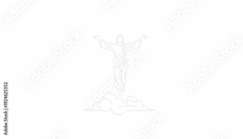 Jesus Christ Ascending to Heaven Above Clouds, Religious Illustration