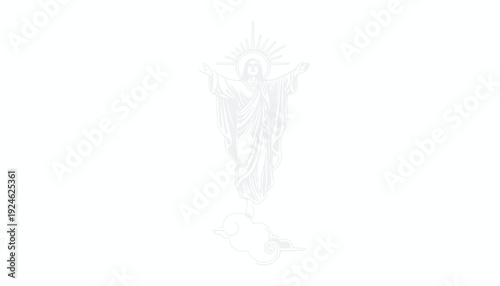 Jesus Christ Ascending to Heaven Above Clouds, Religious Symbolism, Divine Light