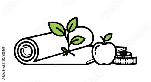 Healthy Lifestyle Concept: Growth, Fitness, and Nutrition Icons