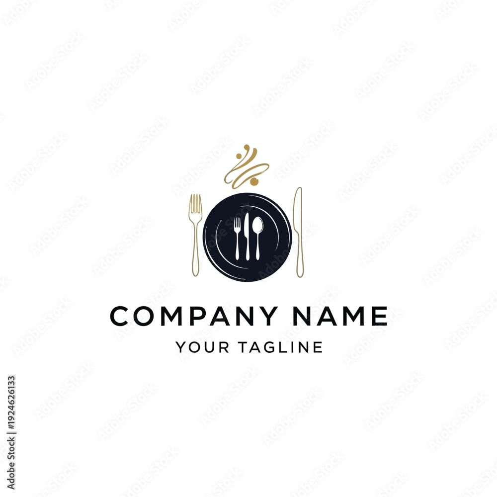 Obraz premium Restaurant Logo with Plate and Utensils Design.