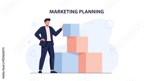 Businessman Building Marketing Strategy with Blocks