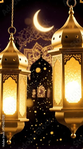 Golden Ramadan Lanterns Ramadan Mubarak Crescent Moon Mosque Background