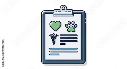 Veterinary medical record on clipboard with green heart and paw icons