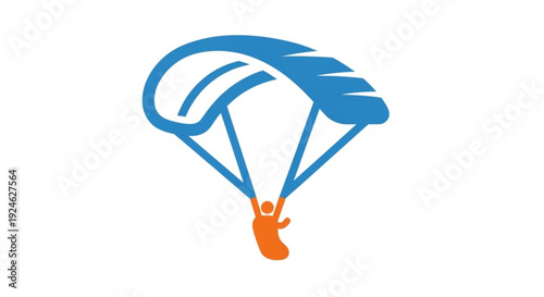 Paraglider soaring through air with vibrant blue parachute and orange harness adventure and freedom in flight