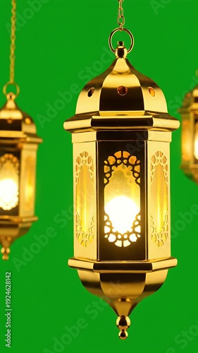 Golden Ramadan Lanterns With Green Screen Background