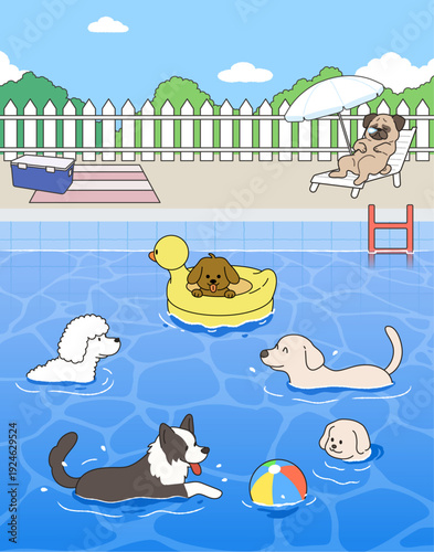 반려견 수영장 일러스트