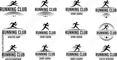 Modern Running Club Logo Collection with Dynamic Athlete Silhouettes for Sport Centre, Athletic Camp, Fitness Branding and Marathon Team Identity