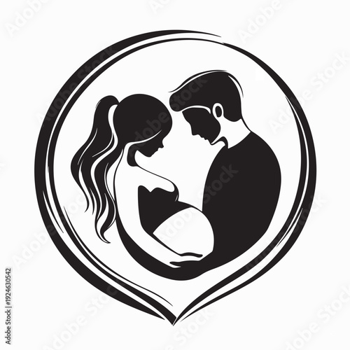 Partner Gives Love To Pregnant Partner Couple Family Logo Illustration Vector