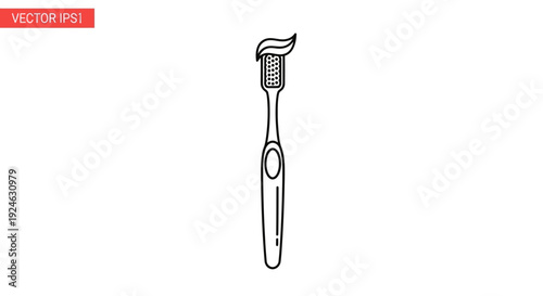 Hand drawn toothbrush with toothpaste, isolated on white background, dental hygiene icon