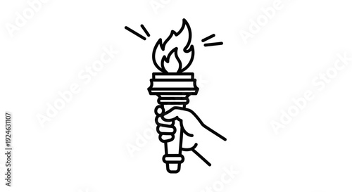 Hand Holding Torch with Flame, Symbol of Knowledge, Freedom, and Progress