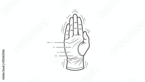 Hand wearing glove, shaking, trembling, motion lines, isolated on white background