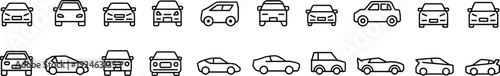 Car icons set, modern vehicle outline collection, sedan SUV hatchback transport vector illustrations isolated on white background