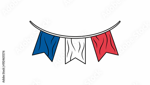 French Flag Bunting Garland - Blue, White, Red Tricolor Pennants for Celebration