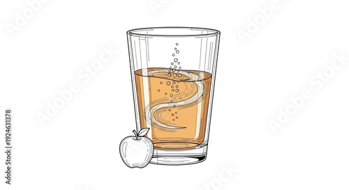 Fresh Apple Juice in a Glass with a Whole Apple, Refreshing Beverage, Healthy Drink