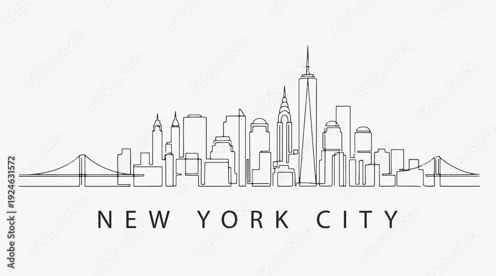 Fototapeta premium Flat Design one line without breaking the New York City