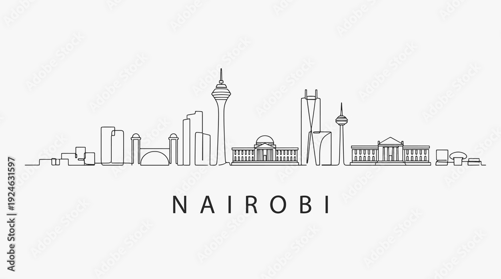 Fototapeta premium Flat Design one line without breaking the Nairobi city.