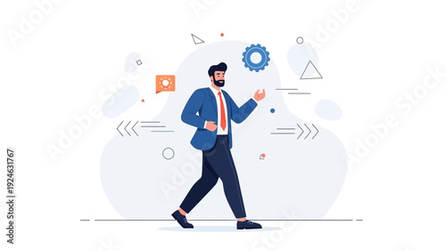 Businessman Walking Confidently, Modern Flat Design, Business Concept