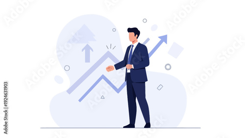 Businessman with upward graph, symbolizing growth and success in business