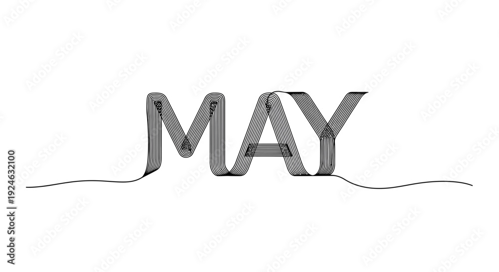 Fototapeta premium Elegant May Typography with Flowing Ribbon Design on White Background