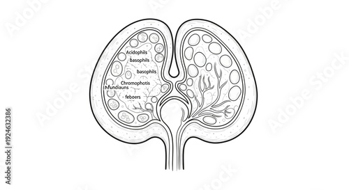 Diagram of a kidney nephron with glomerulus, tubules, and blood vessels