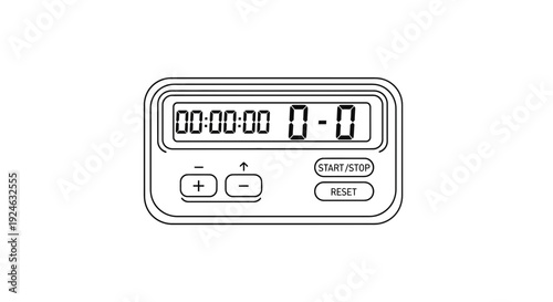 Digital Kitchen Timer with Buttons, Stopwatch Functionality, Isolated on White Background