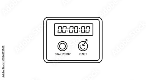 Digital Timer Icon with Start Stop and Reset Buttons, Time Management Concept