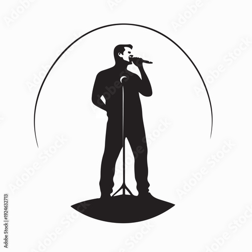Stand Up Comedian with Microphone Silhouette Vector