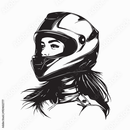 Female Motorsport Racer Helmet Profile Silhouette Vector