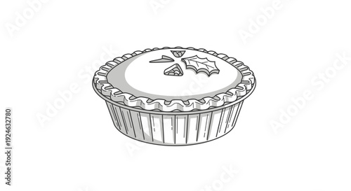 Christmas Mince Pie, Festive Food Illustration, Black and White Drawing, Holiday Treat