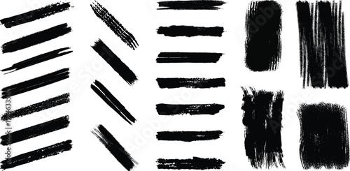 Collection of black brush strokes on white background for artistic and design purposes