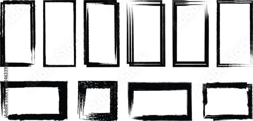 A collection of abstract black rectangular frames on a white background
