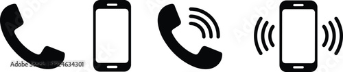 Phone and smartphone call icons set handset and mobile ringing symbol black vector illustration collection