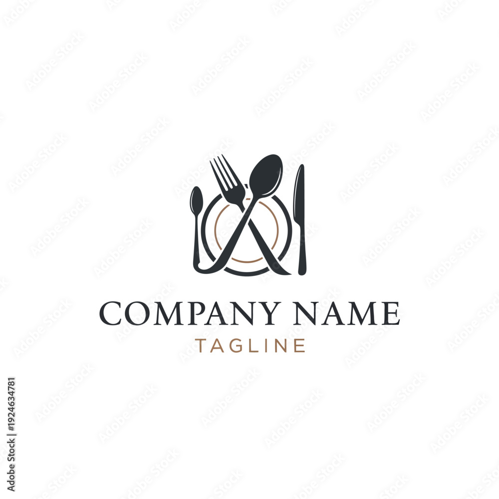 Fototapeta premium Restaurant Logo with Utensils and Plate.