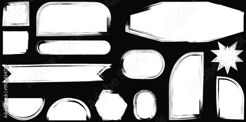 Collection of various white shapes on a black background