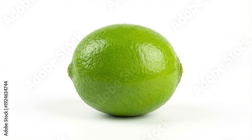 A vibrant green lime sitting on a white surface