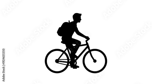 A silhouette of a person riding a bicycle with a backpack