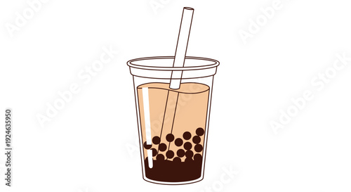 Bubble Tea Drink with Tapioca Pearls and Straw in a Clear Plastic Cup