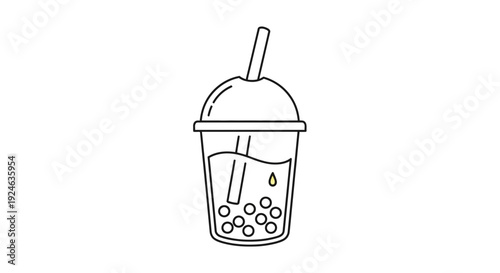 Bubble Tea Icon: Minimalist Line Art of a Tapioca Drink with Straw