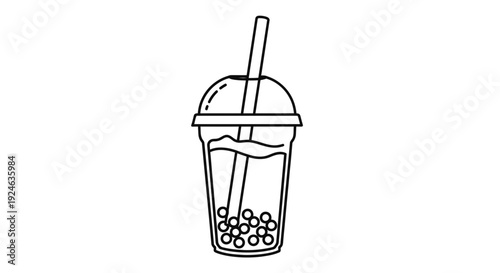 Bubble Tea Icon: Minimalist Line Art of a Refreshing Drink with Straw and Tapioca Pearls