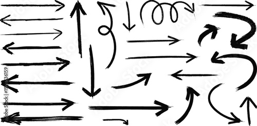 Collection of hand drawn arrows in various directions and styles