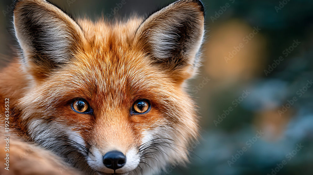 Fototapeta premium Close-up of a fox’s eyes in minimalist composition, highlighting sharp focus and expressive wildlife detail.