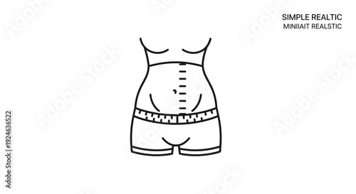 Woman's waist with measuring tape and scar after abdominoplasty, body contouring icon
