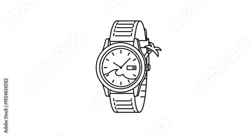 Wristwatch with Palm Tree Charm and Wave Design, Summer Vacation Concept