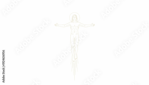 Ascension of a Divine Being, Spiritual Figure with Halo and Glowing Energy