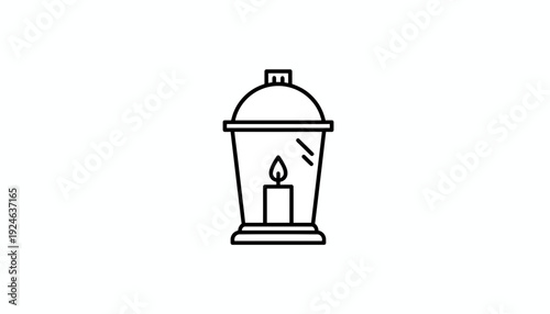 Vintage Lantern with Burning Candle Icon, Old Fashioned Light Source, Simple Line Art