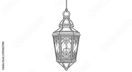 Vintage Lantern with Candle Illustration - Antique Hanging Light Fixture