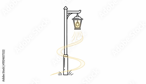 Vintage Street Lamp Post with Glowing Light and Swirling Energy on White Background